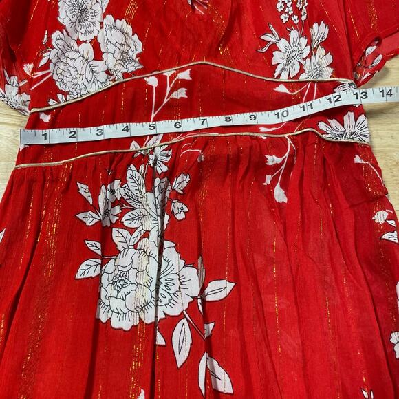 RAGA NWT Rohit Floral Sharkbite Hem Midi Dress Red Size S Empire Waist Chiffon - Picture 6 of 10